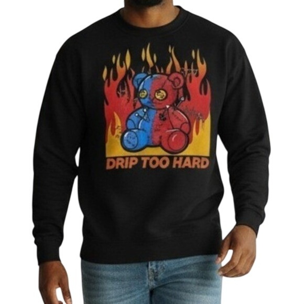 3Forty Inc Drip Too Hard Teddy Bear Graphic Sweatshirt Mens M Black USA Made
